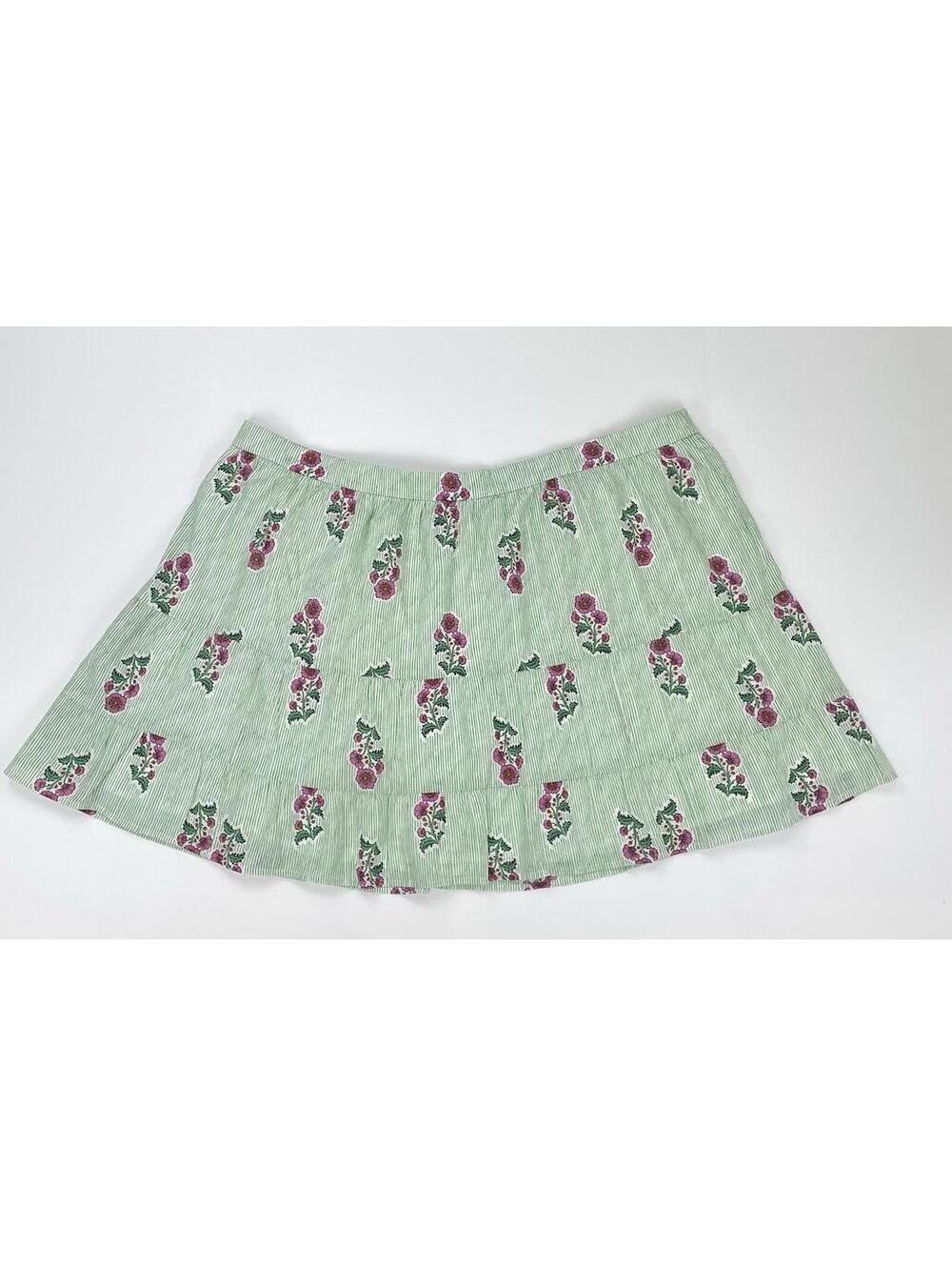NWT J.Crew Factory Smocked Tiered Mini Skirt Green Floral Stripe Block Print 3X